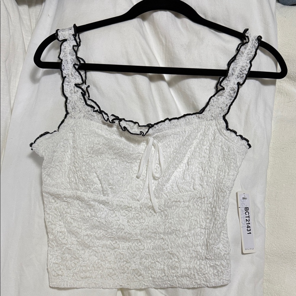 White Ruffle Trim Crop Top